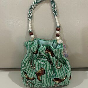 Beaded Bag Western Cowboy Boots Horseshoes Handcrafted in India NWT